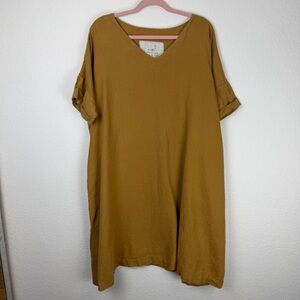 NotPerfectLinen Mustard Midi Swing Dress One Size